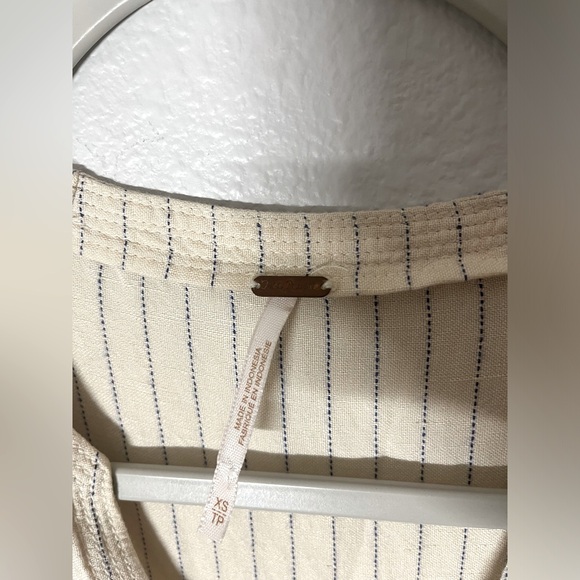 Free People Pretty Daze Linen Blend Ivory Pinstripe Midi Dress - Picture 9 of 10